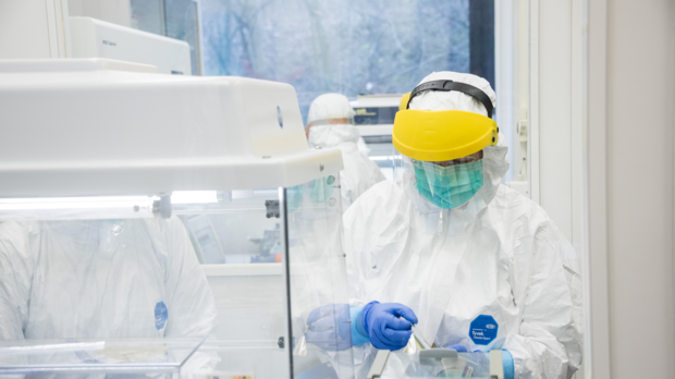 Prof. Dr. Verena Schünemann isoliert prähistorische DNA im Labor. (Foto: Corina Steiner, IEM UZH)