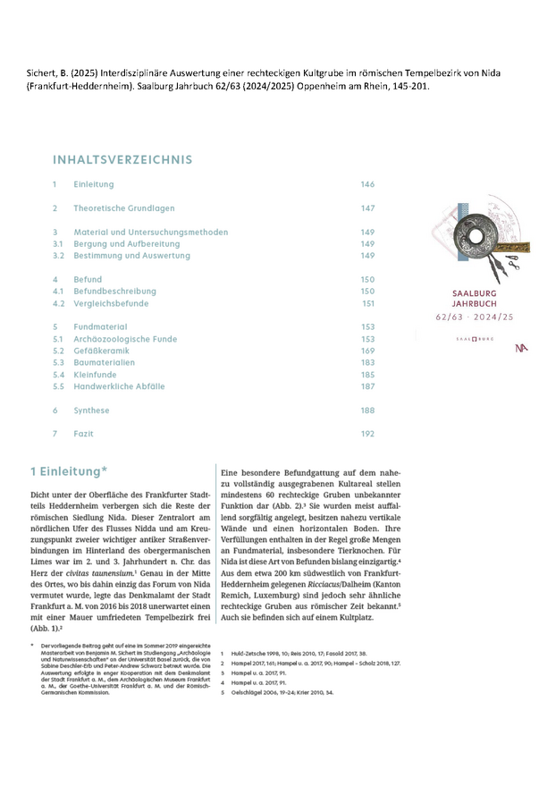 Publikation von Benjamin Sichert 2025 im Saalburg Jahrbuch