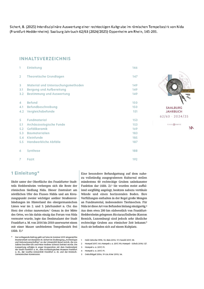 Publikation von Benjamin Sichert 2025 im Saalburg Jahrbuch 